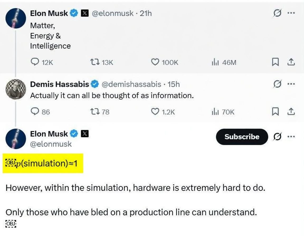Elon Musk simulation tweet